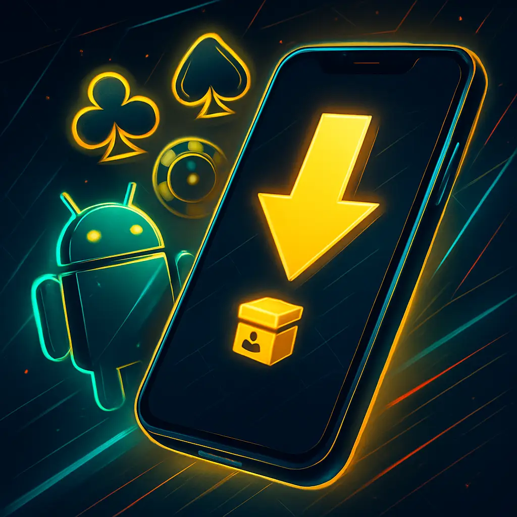 PlayBaze Android APK Download – Smartphone mit goldenem Download-Pfeil
