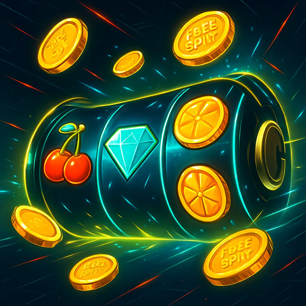 PlayBaze Freispiele – leuchtende Slot-Walzen mit goldenen Spin-Token