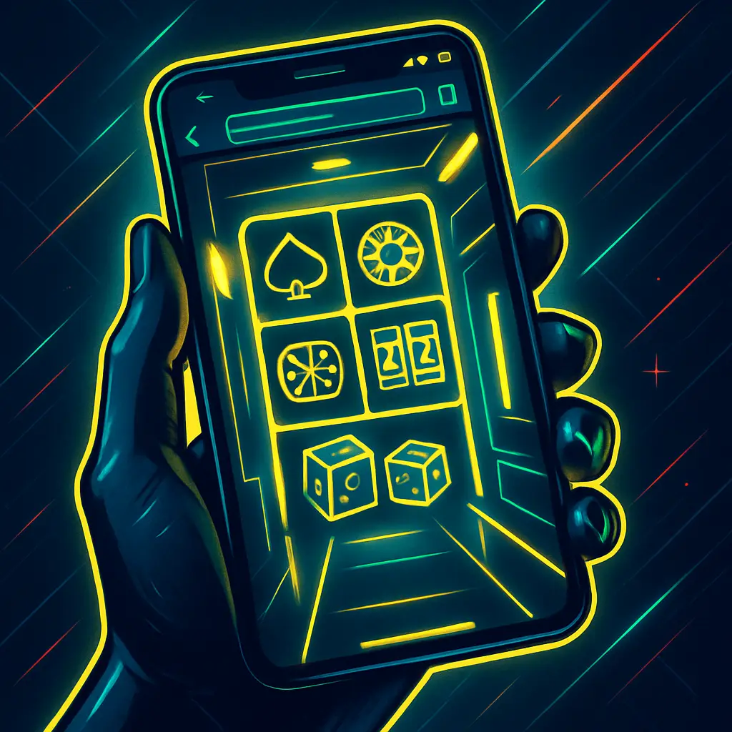 PlayBaze mobile Webseite im Browser – Smartphone mit Neon-Casino-Lobby