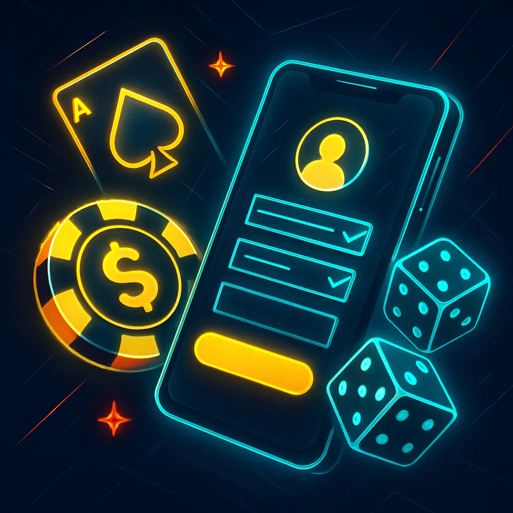 PlayBaze Registrierung – Smartphone mit leuchtendem Anmeldeformular