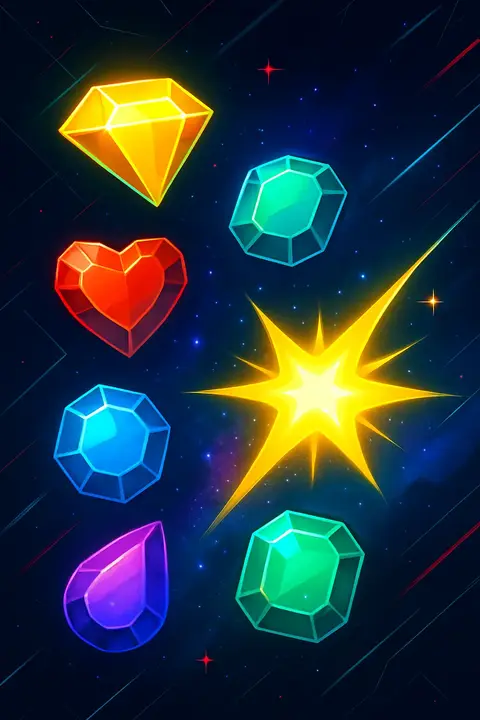 Slot-Artwork im Stil von Starburst – strahlende Edelsteine im Weltall