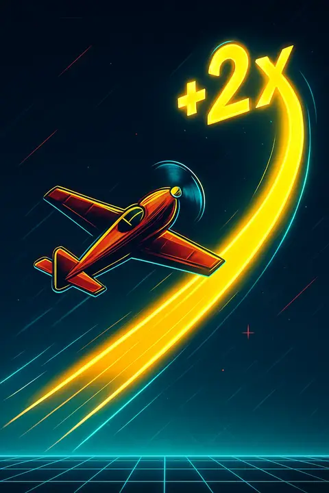 Aviator Crash-Spiel Artwork – rotes Flugzeug mit Multiplikator-Kurve