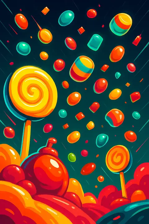 Slot-Artwork im Stil von Sweet Bonanza – Süssigkeiten-Land